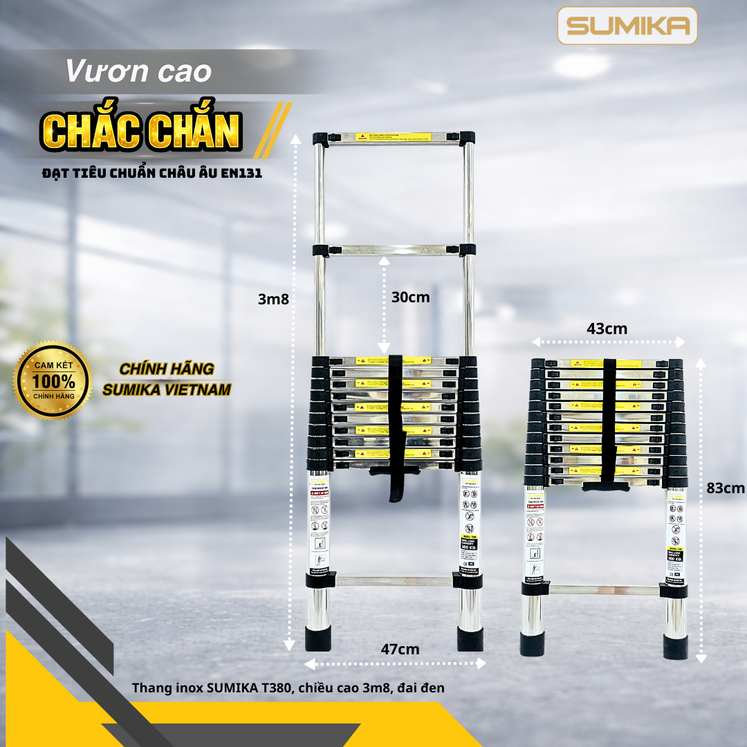 Thang Inox R&uacute;t Gọn SUMIKA T380 - Cao 3.8m