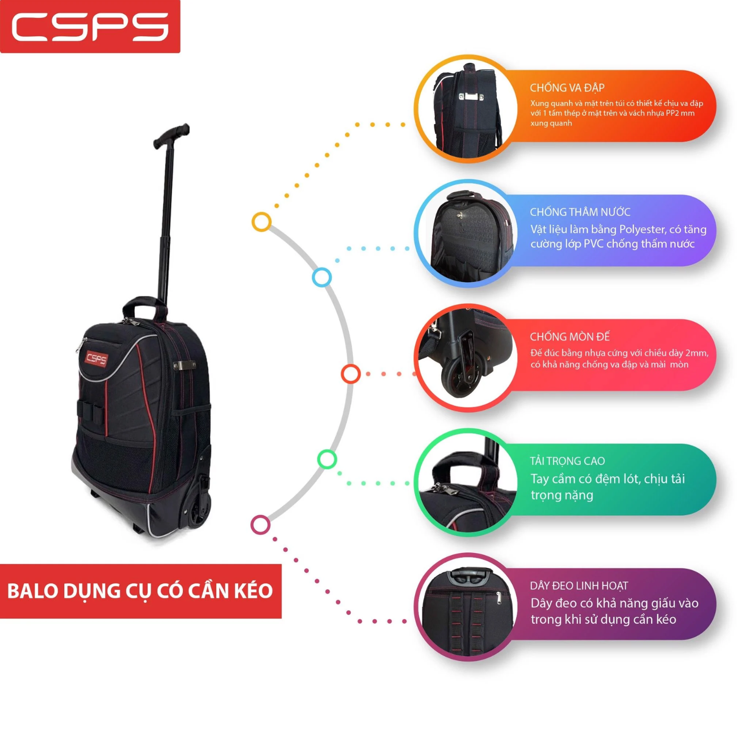 Balo Dụng Cụ Có Cần Kéo & Bánh Xe CSPS 36cm Model VNRB036101