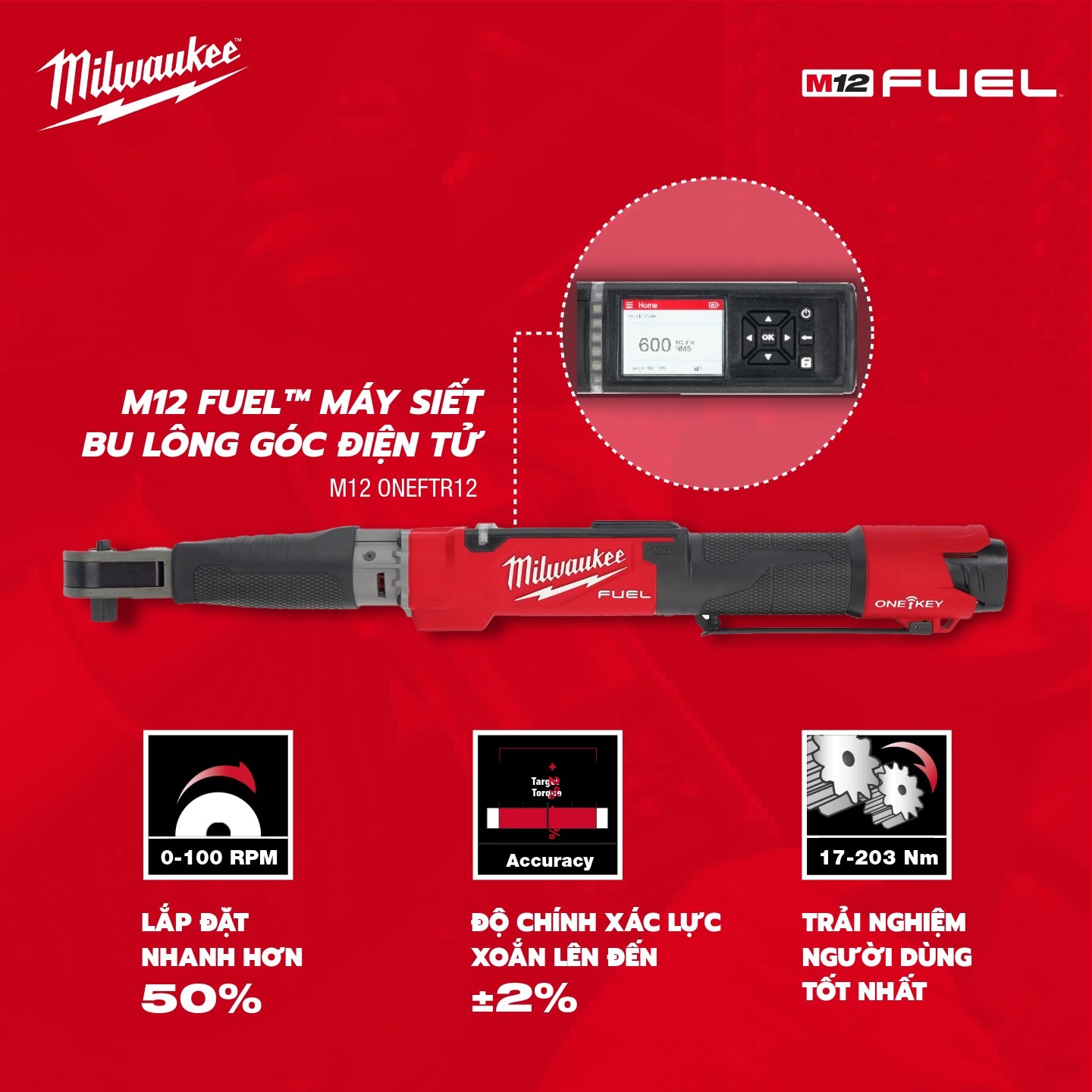 Cần Siết Lực điện Tử Milwaukee M12 ONEFTR12-0C0 