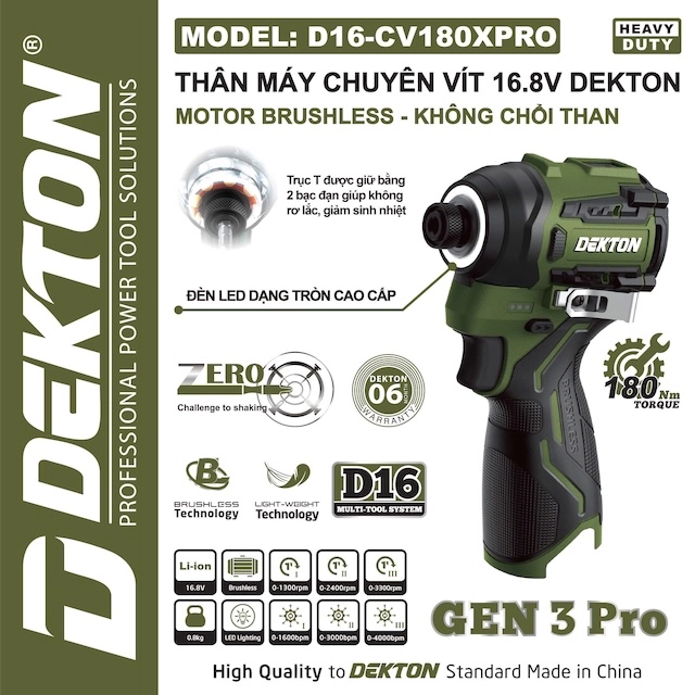 Máy Chuyên Vít 180Nm Dekton D16-CV180XPRO
