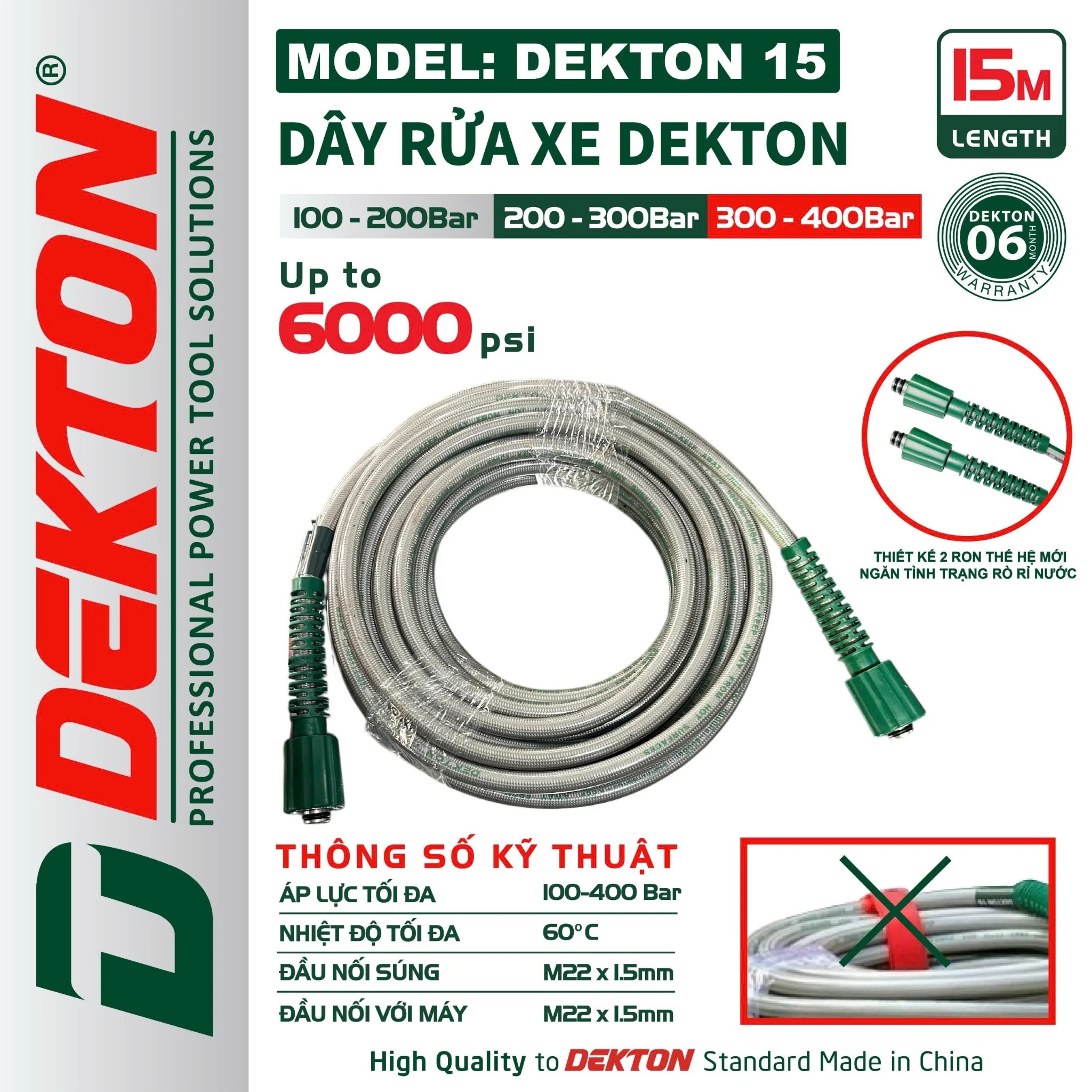 Cuộn Dây Rửa Xe Mini 15M DEKTON15 6000PSI