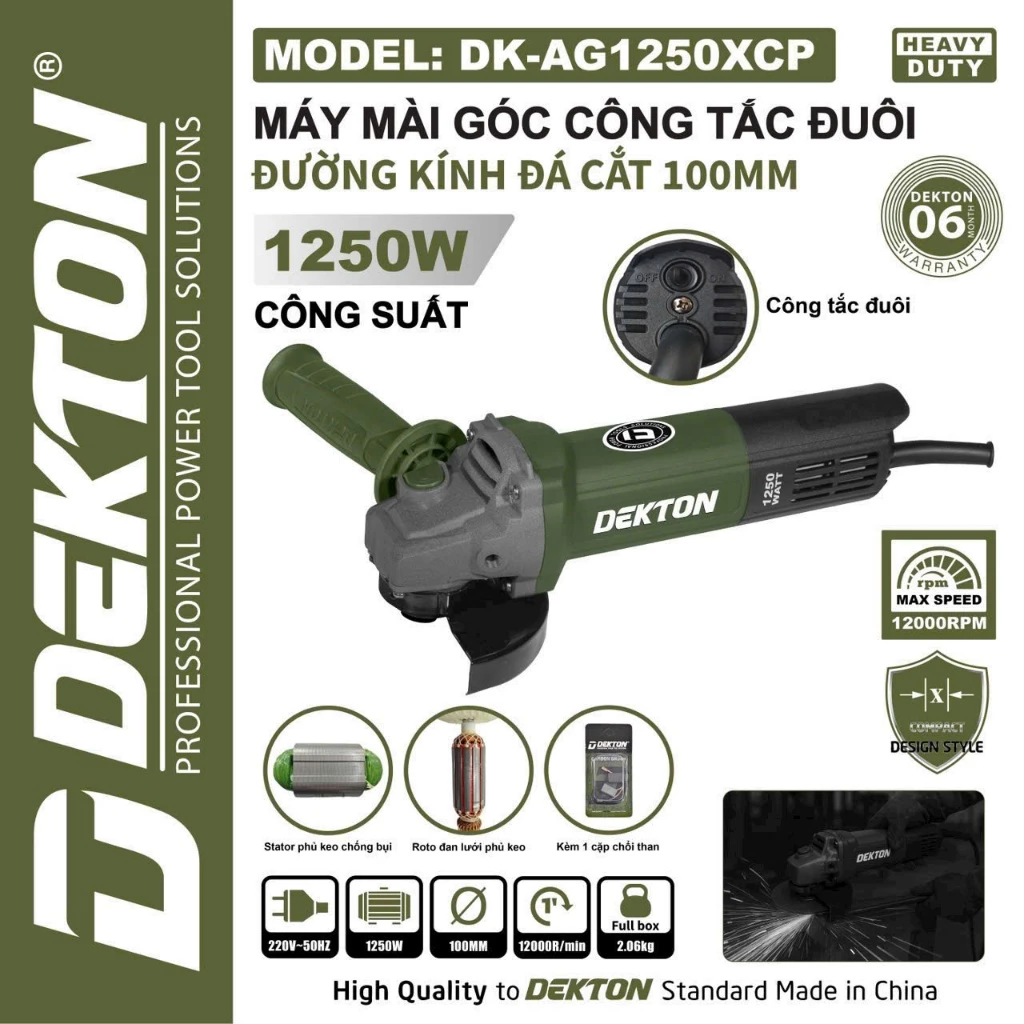 Máy Mài Góc Công Tắc đuôi 100mm Dekton DK-AG1250XCP Công Suất 1250W