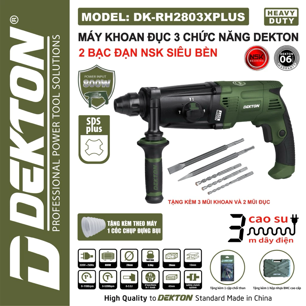 Máy Khoan đục 3 Chức Năng Dekton DK-RH2803XPLUS