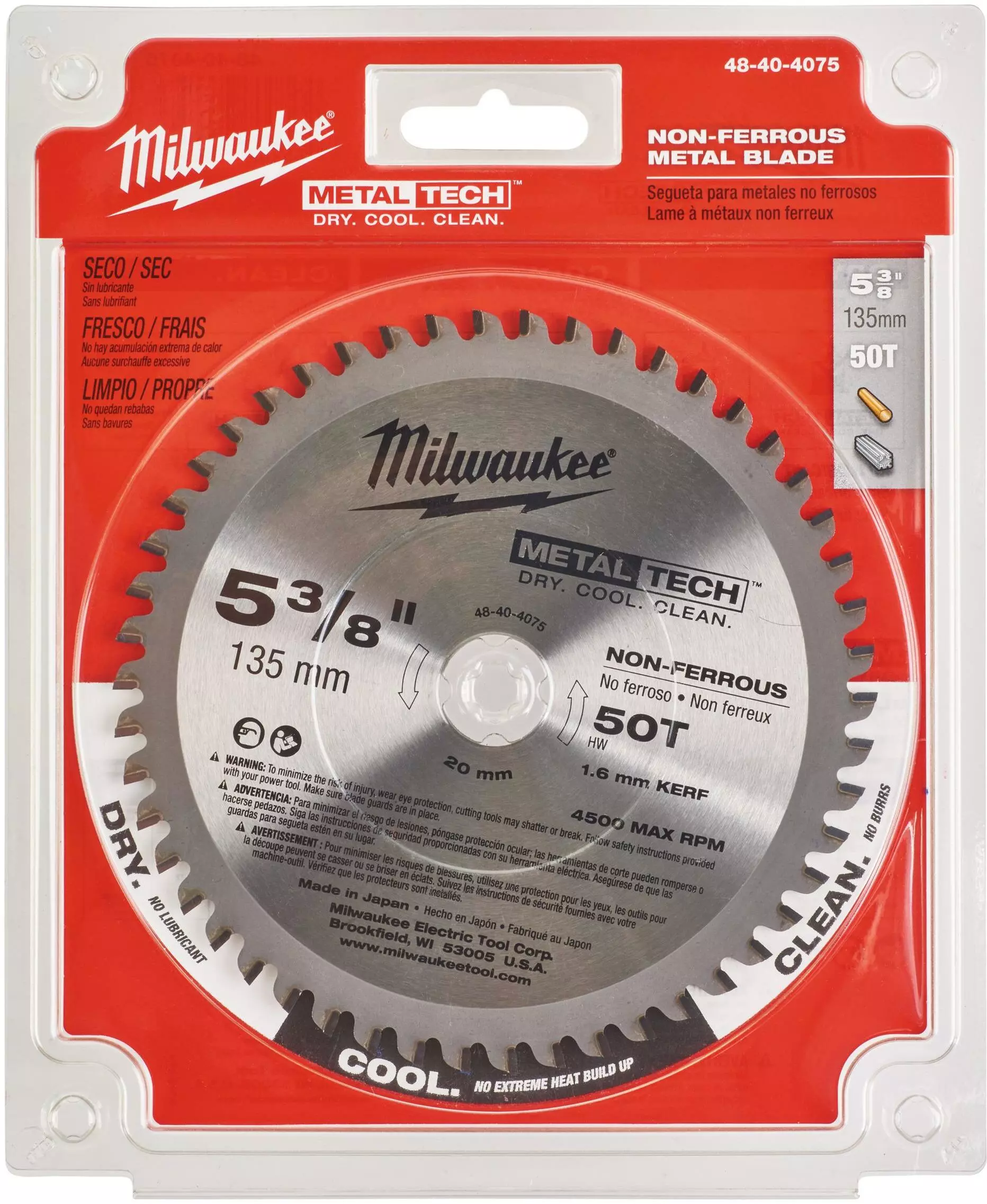 Lưỡi Cắt Kim Loại Milwaukee 48-40-4075 50T 135mm