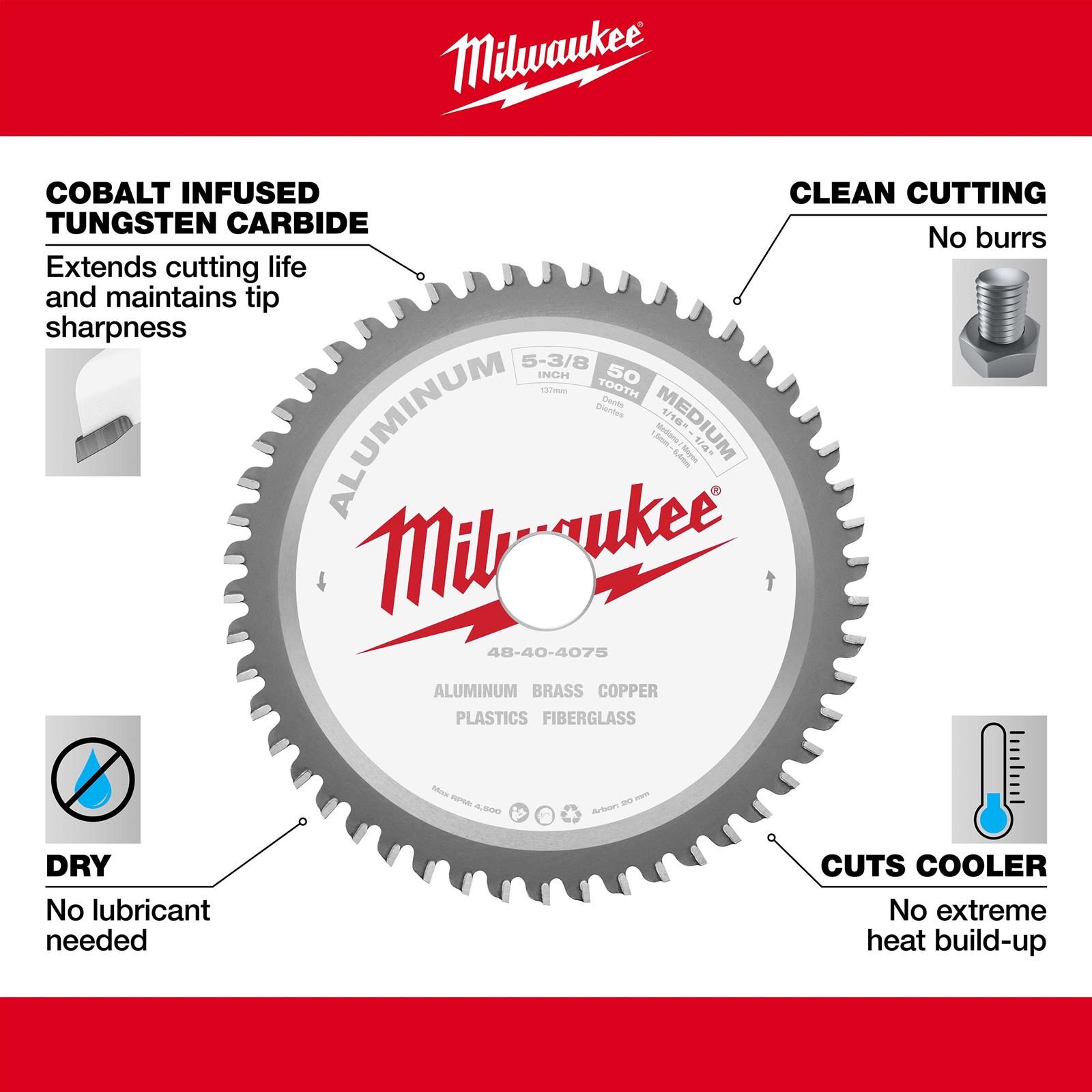 Lưỡi Cắt Kim Loại Milwaukee 48-40-4075 50T 135mm