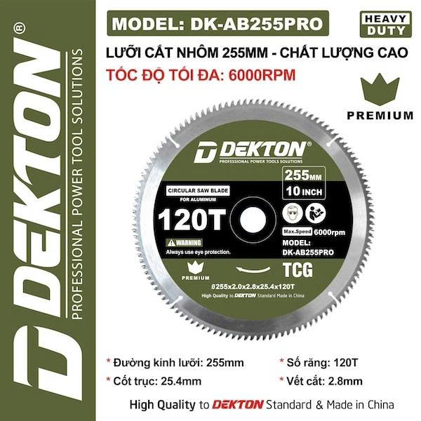 Lưỡi Cắt Nhôm, Cắt Gỗ Dekton 255mm DK-AB255PRO 120 Răng - Tốc Độ 6000RPM