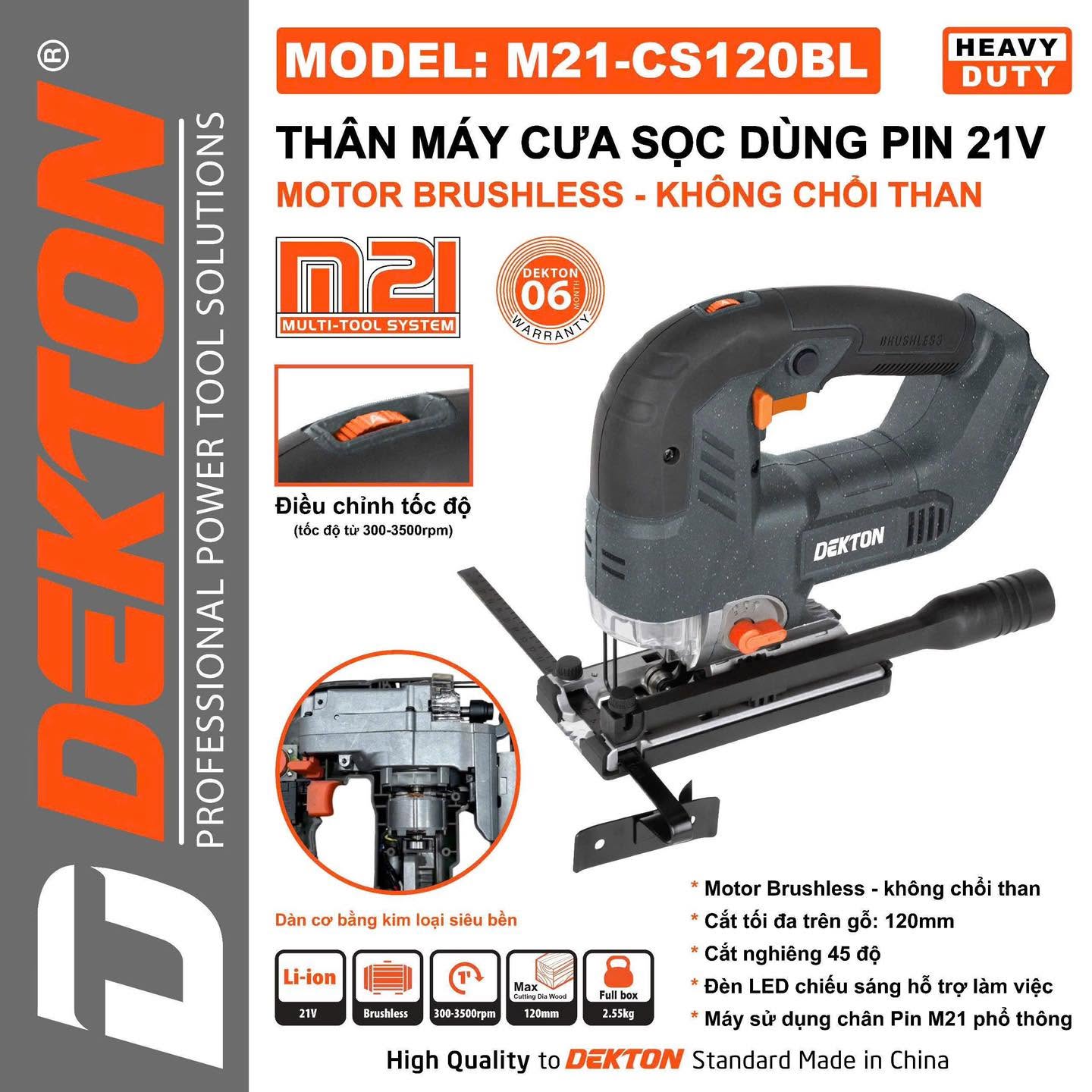 Thân Máy Cưa Sọc Dùng Pin 21V Dekton M21-CS120BL - Cắt Gỗ 120mm