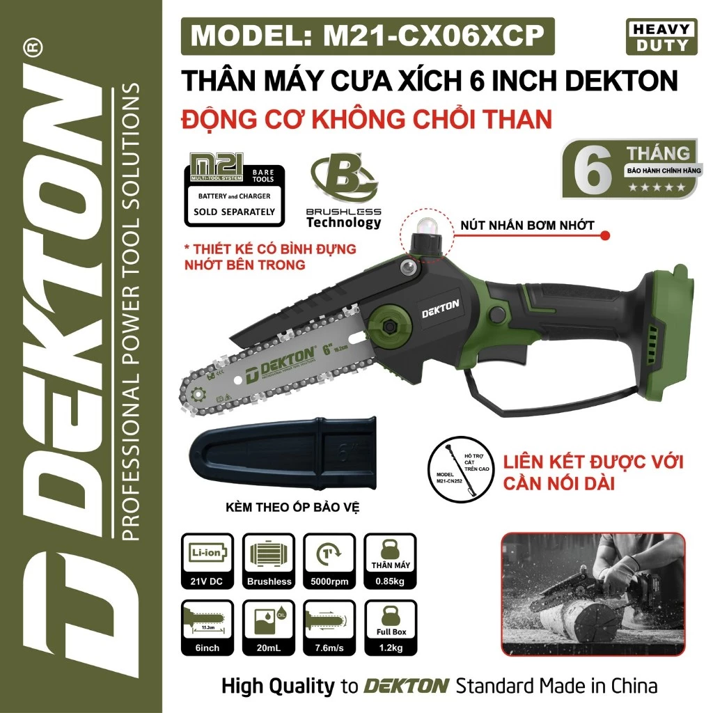 Máy cưa xích dùng pin dekton m21-cx06xcp
