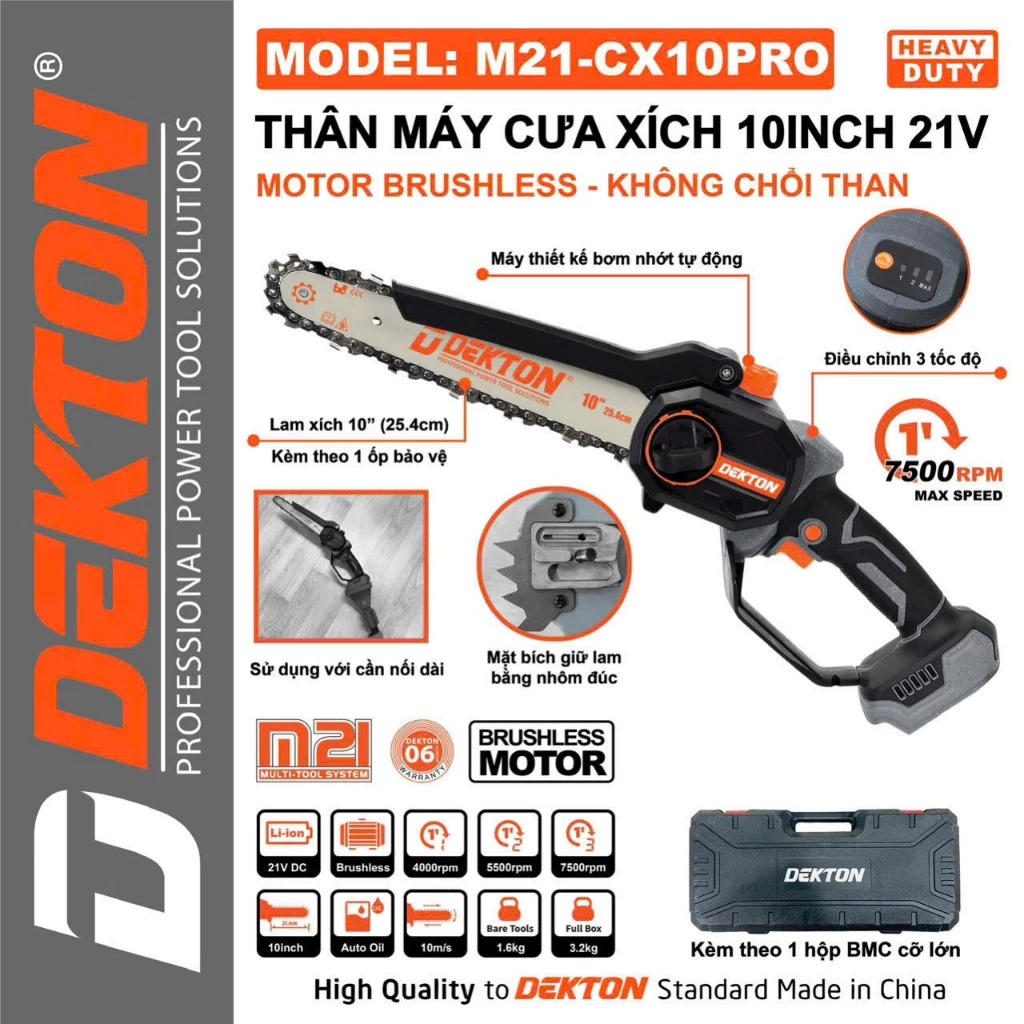 Máy Cưa Xích 10 Inch Dùng Pin 21V Dekton M21-CX10PRO