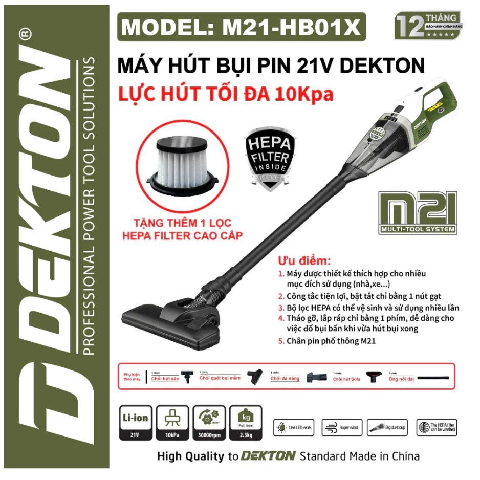 Máy Hút Bụi Dùng Pin 21V Dekton M21-HB01X