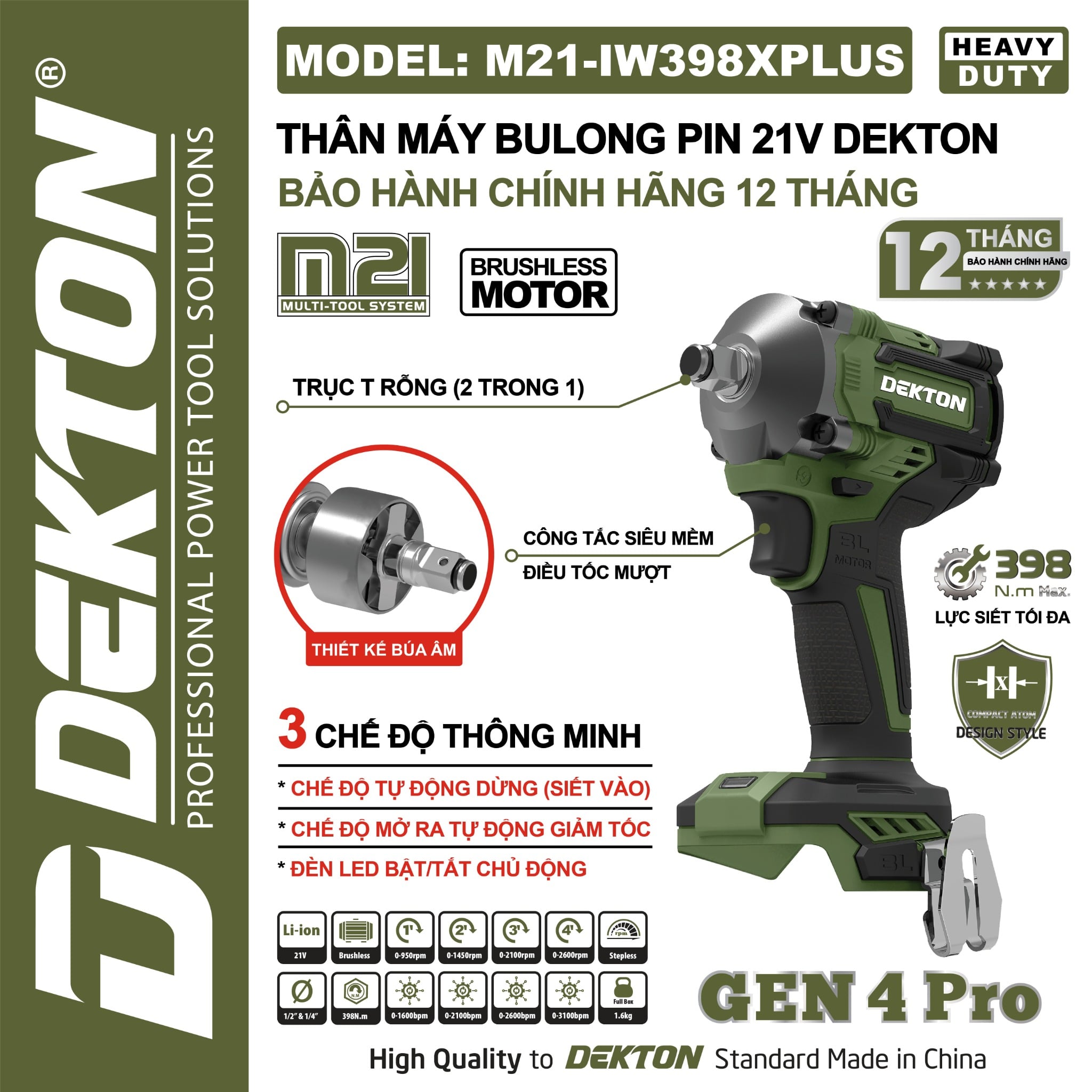 Máy Siết Bulong Pin Dekton M21-IW398XPLUS Chính Hãng 398Nm