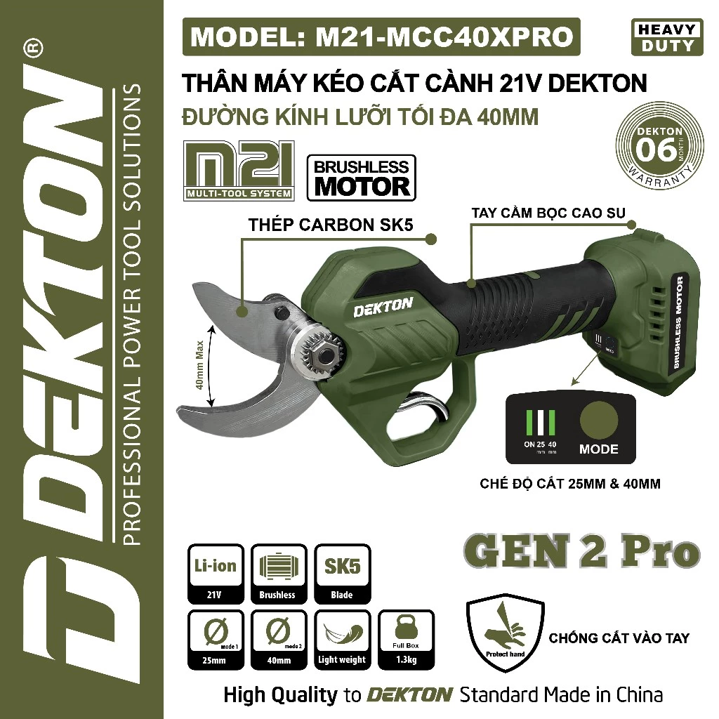 Thân Máy Kéo Cắt Cành Pin Dekton M21-MCC40XPRO
