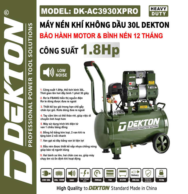 Mẫu mới máy nén khí Dekton 30L DK-AC3930XPRO