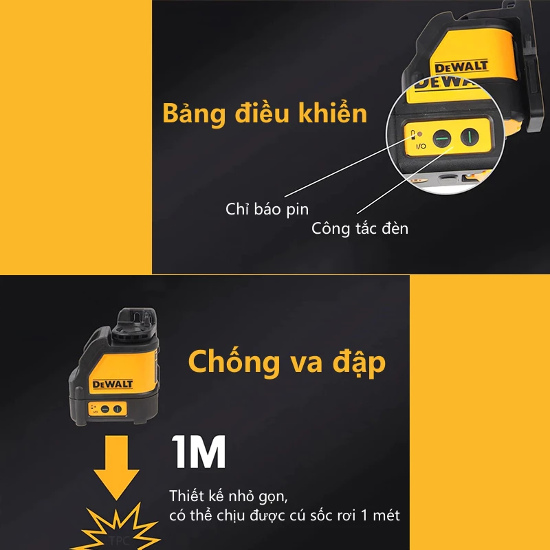 Máy Cân Bằng Laser Dewalt Green Laser 50m – Tia Xanh, Tự Động, Độ Chính Xác Cao