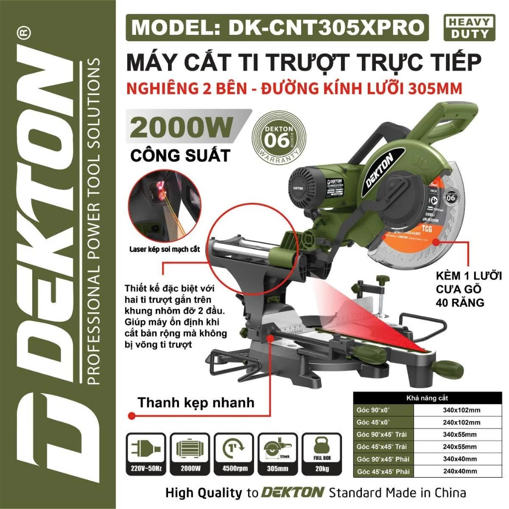 Máy Cắt Nhôm Trượt 2000W Dekton 305mm DK-CNT305XPRO