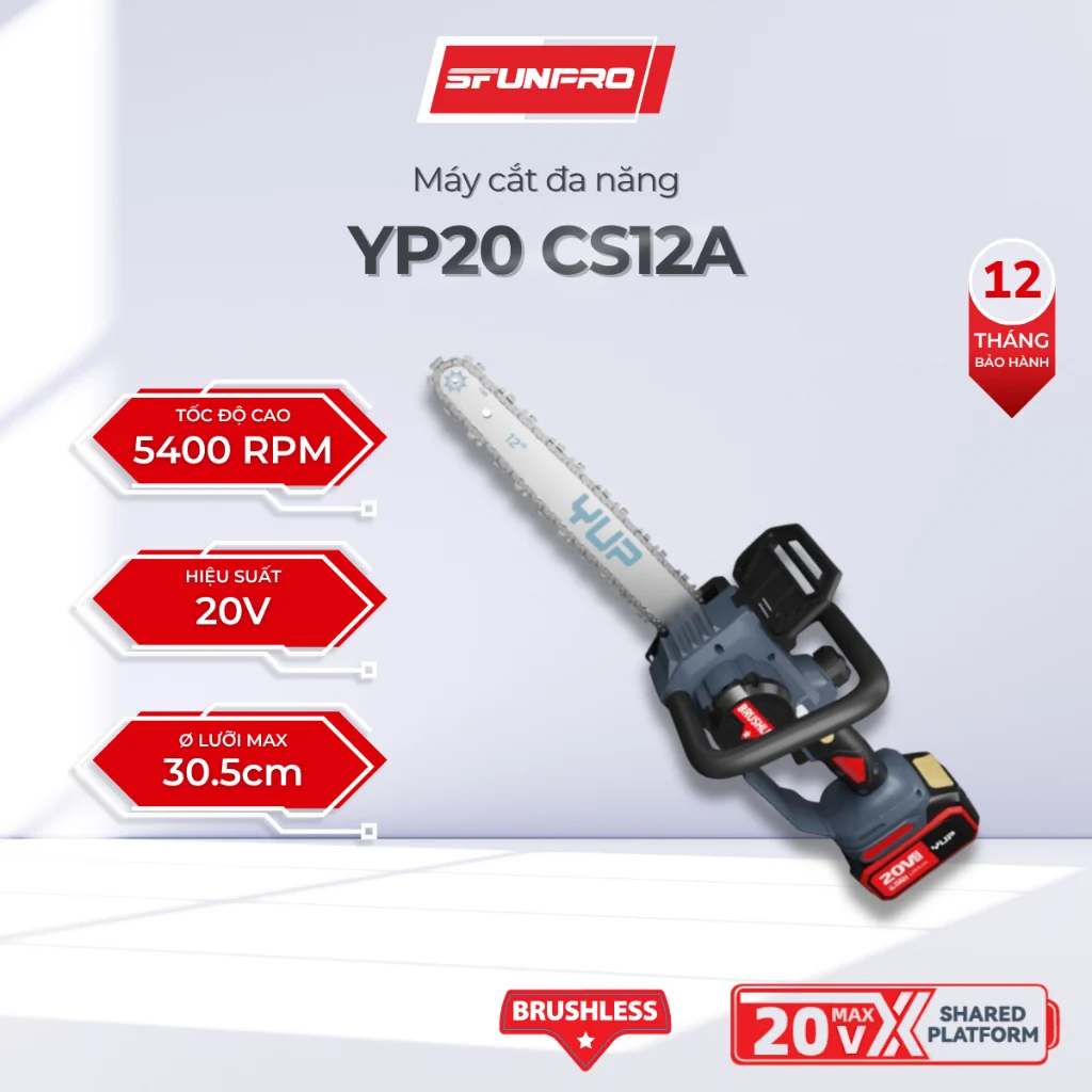 Máy Cưa Xích 12 inch YUP YP20 CS12A Dùng Pin 20V, Bảo Hành 12 Tháng