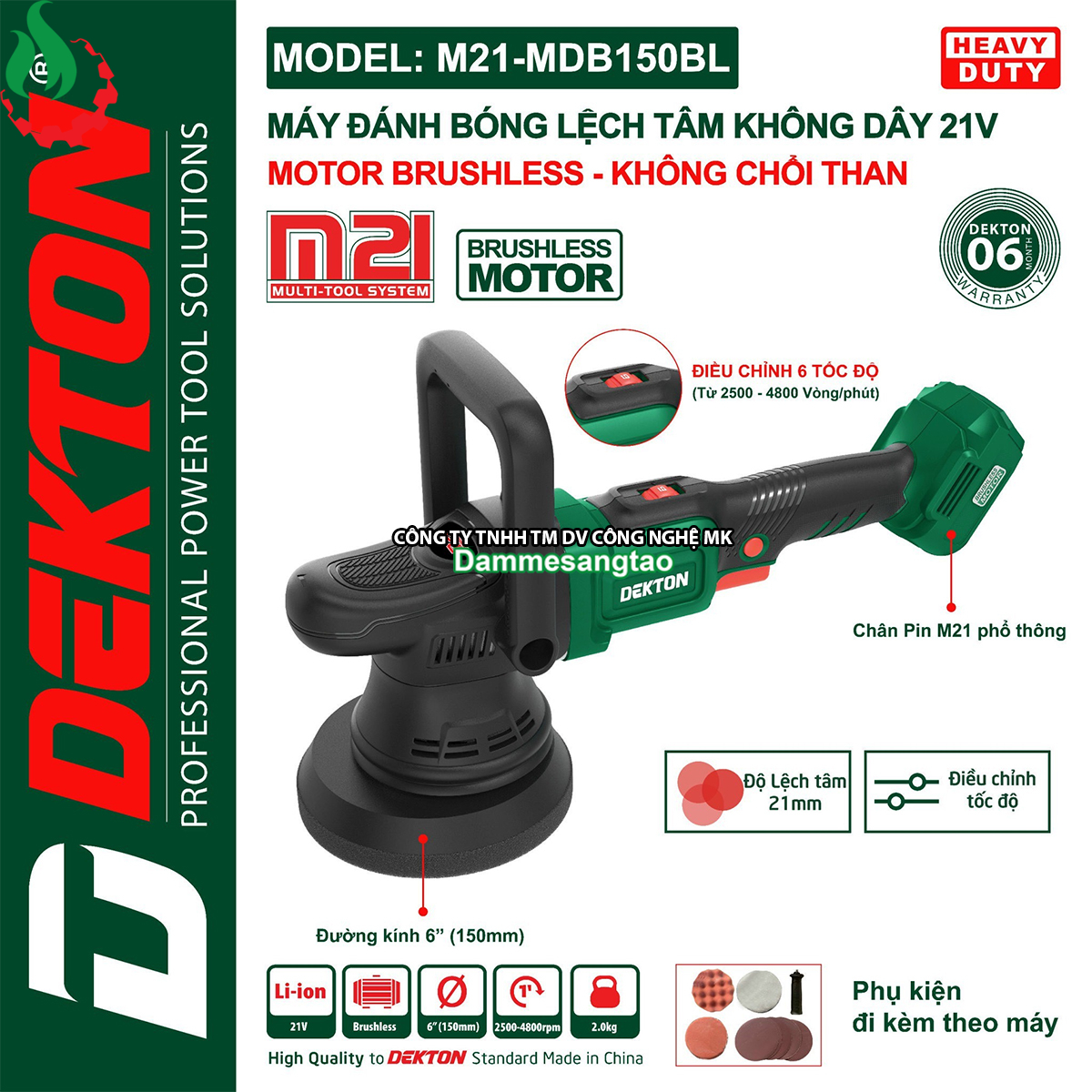 Máy đánh bóng dùng pin 21V Dekton M21-MDB150BL
