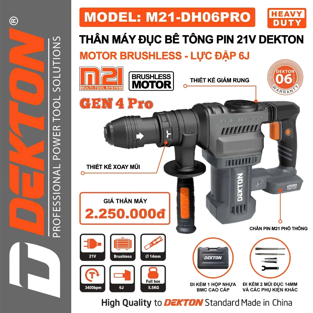 Máy đục Bê Tông Pin Dekton M21-DH06PRO