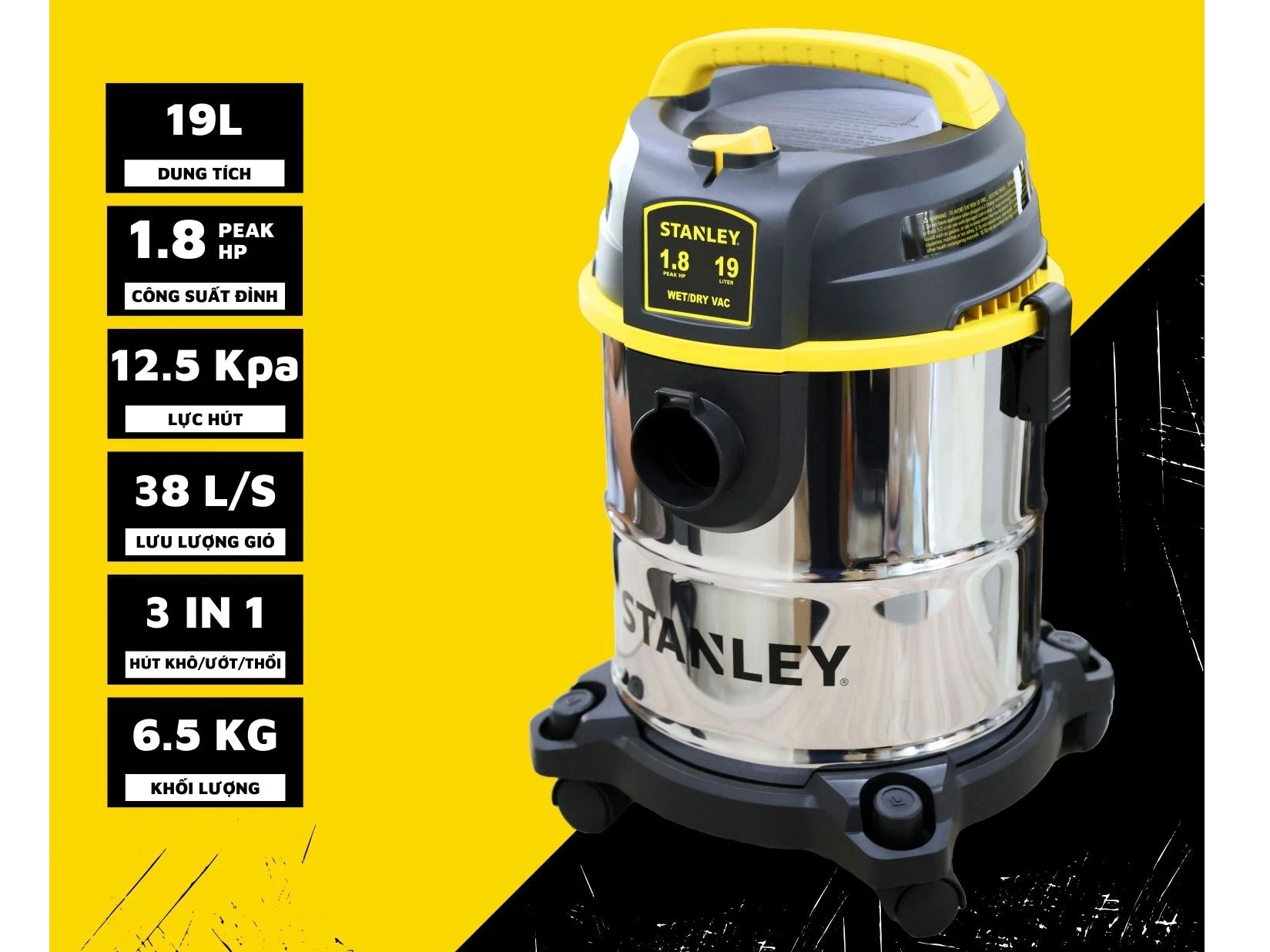 Máy hút bụi khô và ướt 19L Stanley SL19305-5B