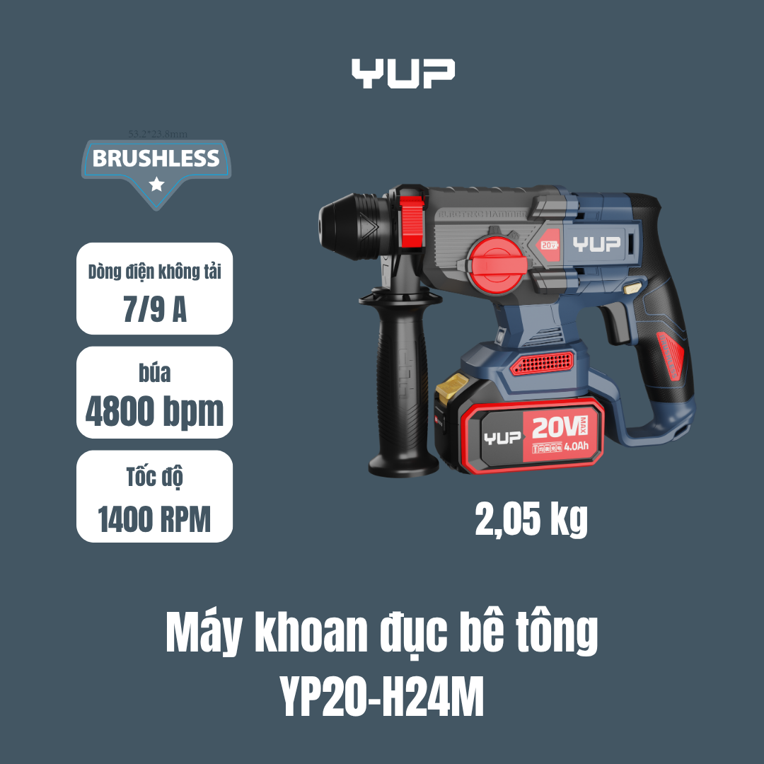 Máy Khoan Đục Bê Tông YUP YP20 H24M 3 Chức Năng, Lực Đập 2.5J