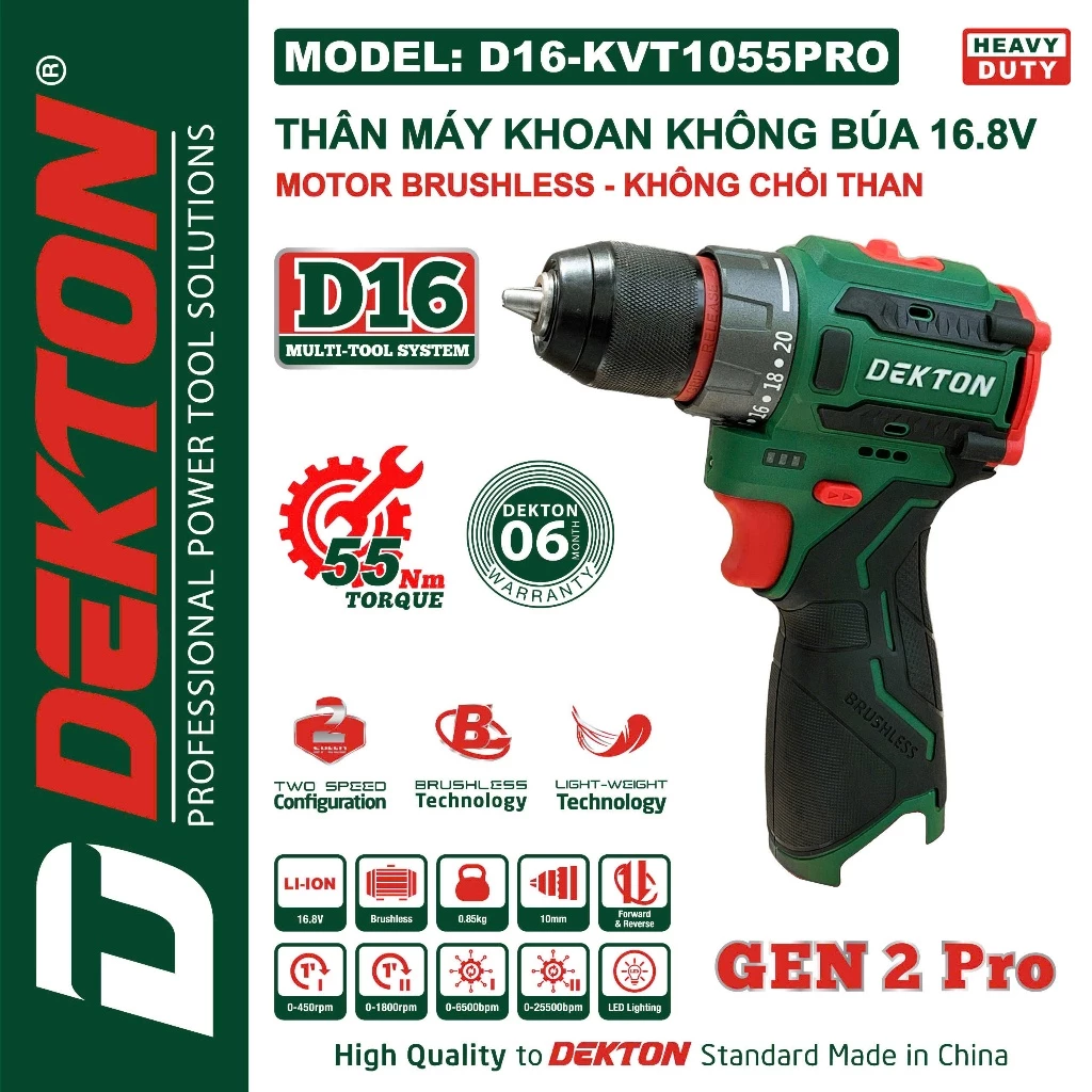 Máy Khoan Pin 16.8V 55 Nm Dekton D16-KVT1055PRO