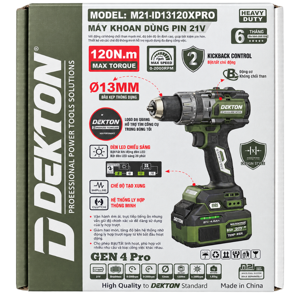 Máy Khoan Pin 21V Dekton 120Nm M21-ID13120XPRO