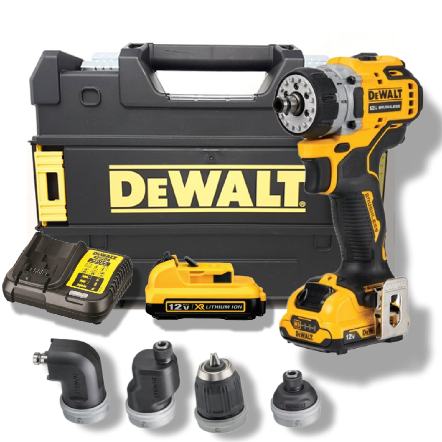 Máy Khoan Pin Dewalt DCD703D2-B1 12V Động Cơ Không Chổi Than, Kèm 4 Đầu Chuyển Đổi