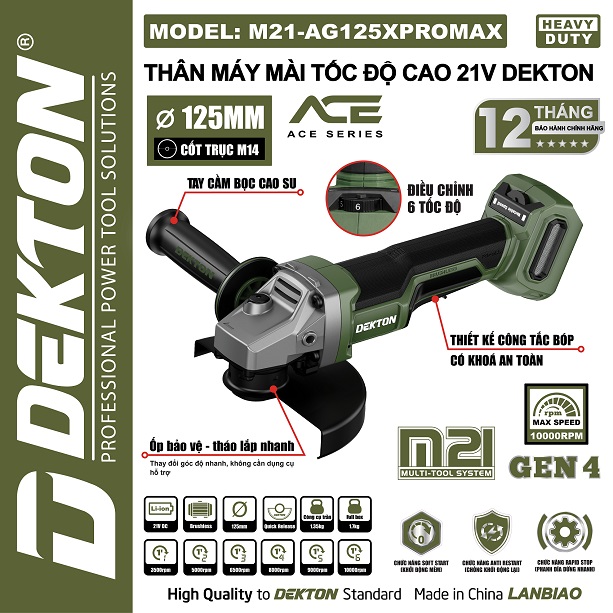 Máy Mài Góc 125mm Dùng Pin Dekton M21-AG125XPROMAX