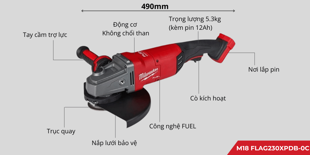 Máy Mài Góc Milwaukee M18 FLAG230XPDB-0C - Lưỡi 180-230mm, Cắt Sâu 65mm
