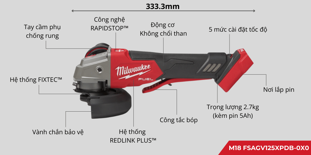 Máy Mài Góc Milwaukee M18 FSAGV125XPDB-0X0 - Lưỡi 125mm, Cắt Sâu 33mm