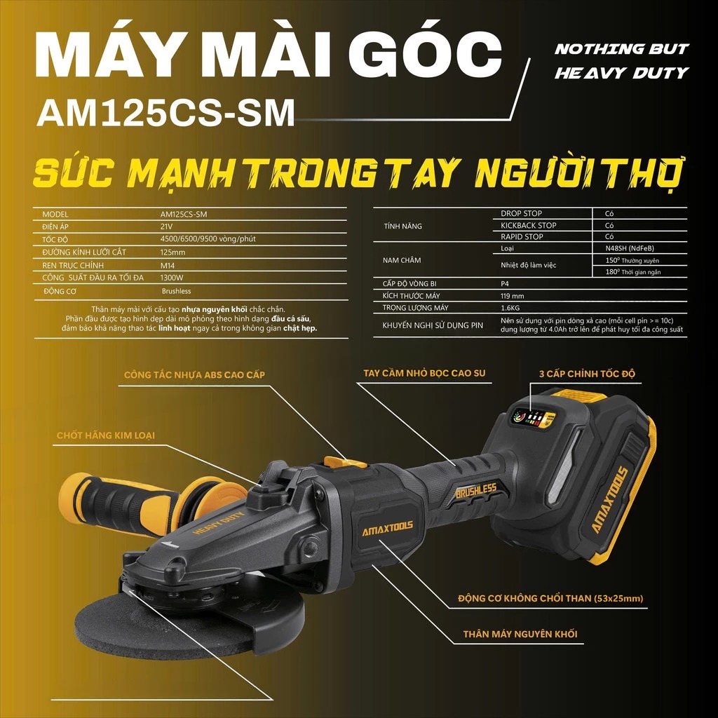 Máy Mài Góc Pin 21V Amaxtools AM125CS-SM Đĩa 125mm