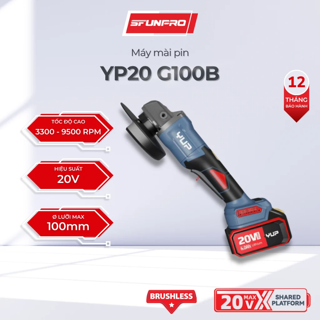 Máy Mài Pin 20V YUP YP20 G100B 100mm, Công Tắc Bóp