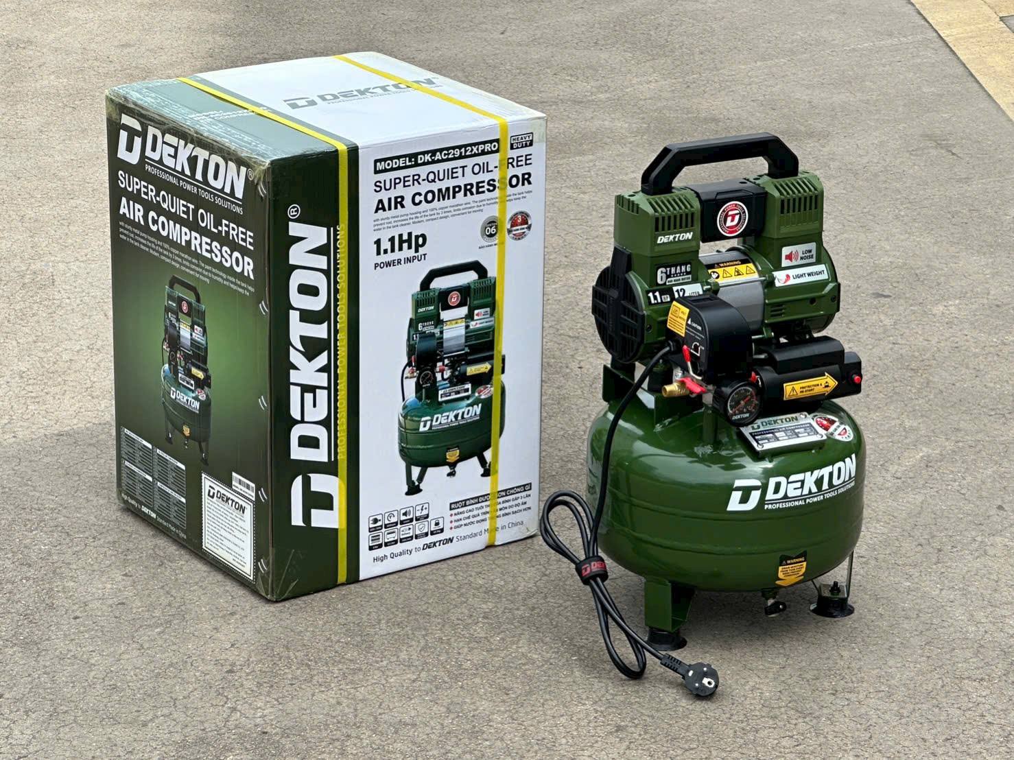 M&aacute;y N&eacute;n Kh&iacute; Dekton Kh&ocirc;ng Dầu 12L C&ocirc;ng Suất 1.1HP DK-AC2912XPRO