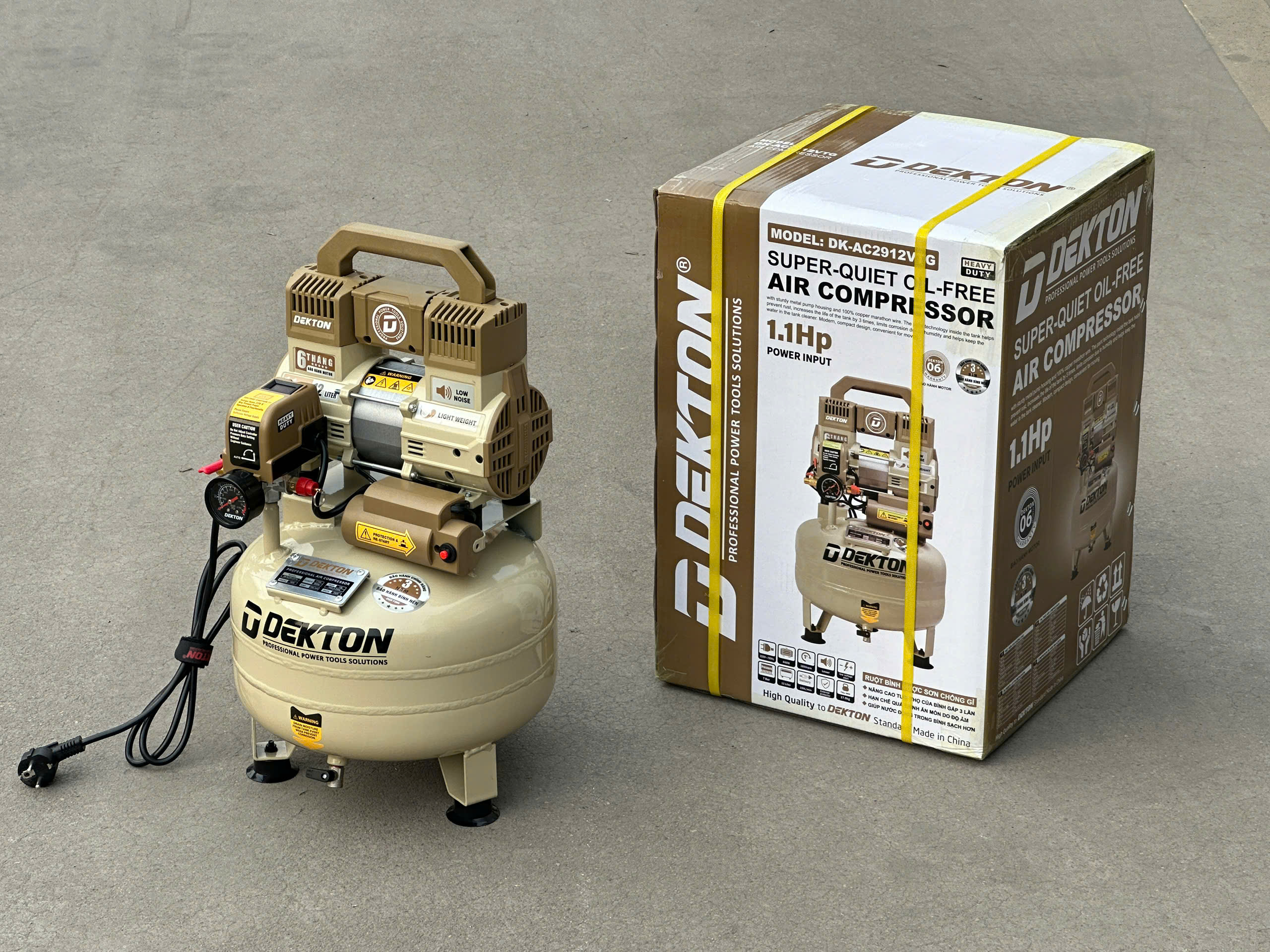 M&aacute;y N&eacute;n Kh&iacute; Kh&ocirc;ng Dầu Dekton DK-AC2912VTG B&igrave;nh 12 L&iacute;t - Ruột B&igrave;nh Chống Gỉ