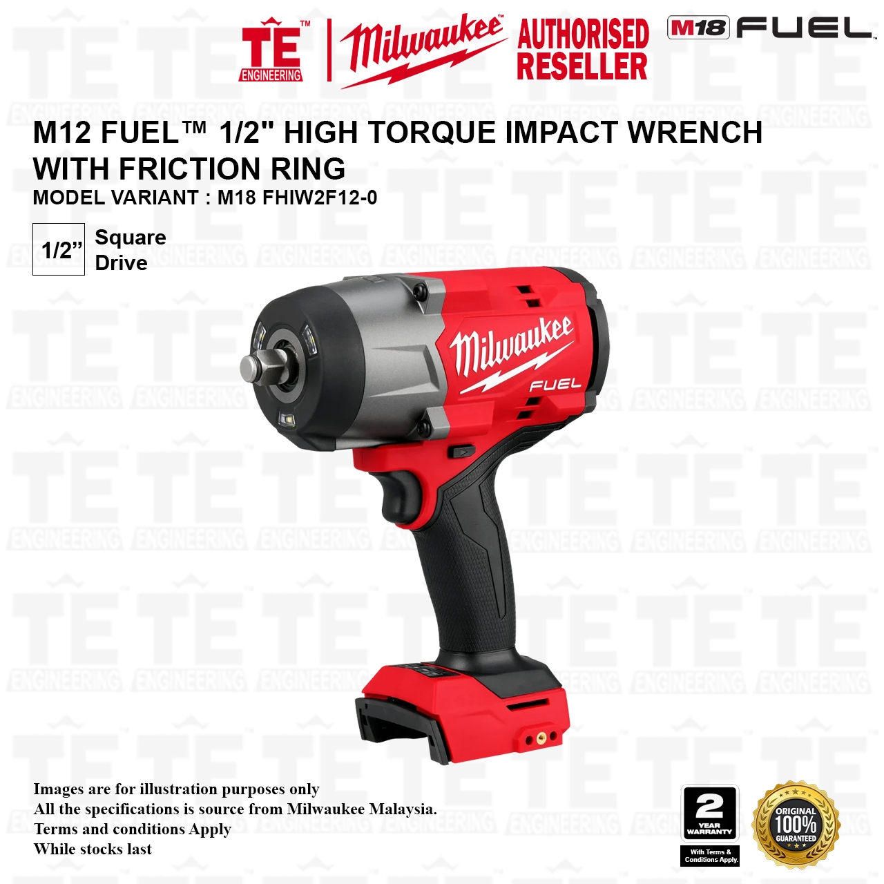 Máy Siết Bu Lông Milwaukee M18 FHIW2F12-0X0 ASIA 1/2 Inch, Lực Siết 1.627Nm