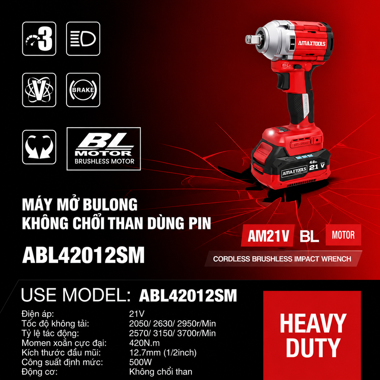 Máy siết bulong Amaxtools ABL42012SM 420Nm 1/2 inch