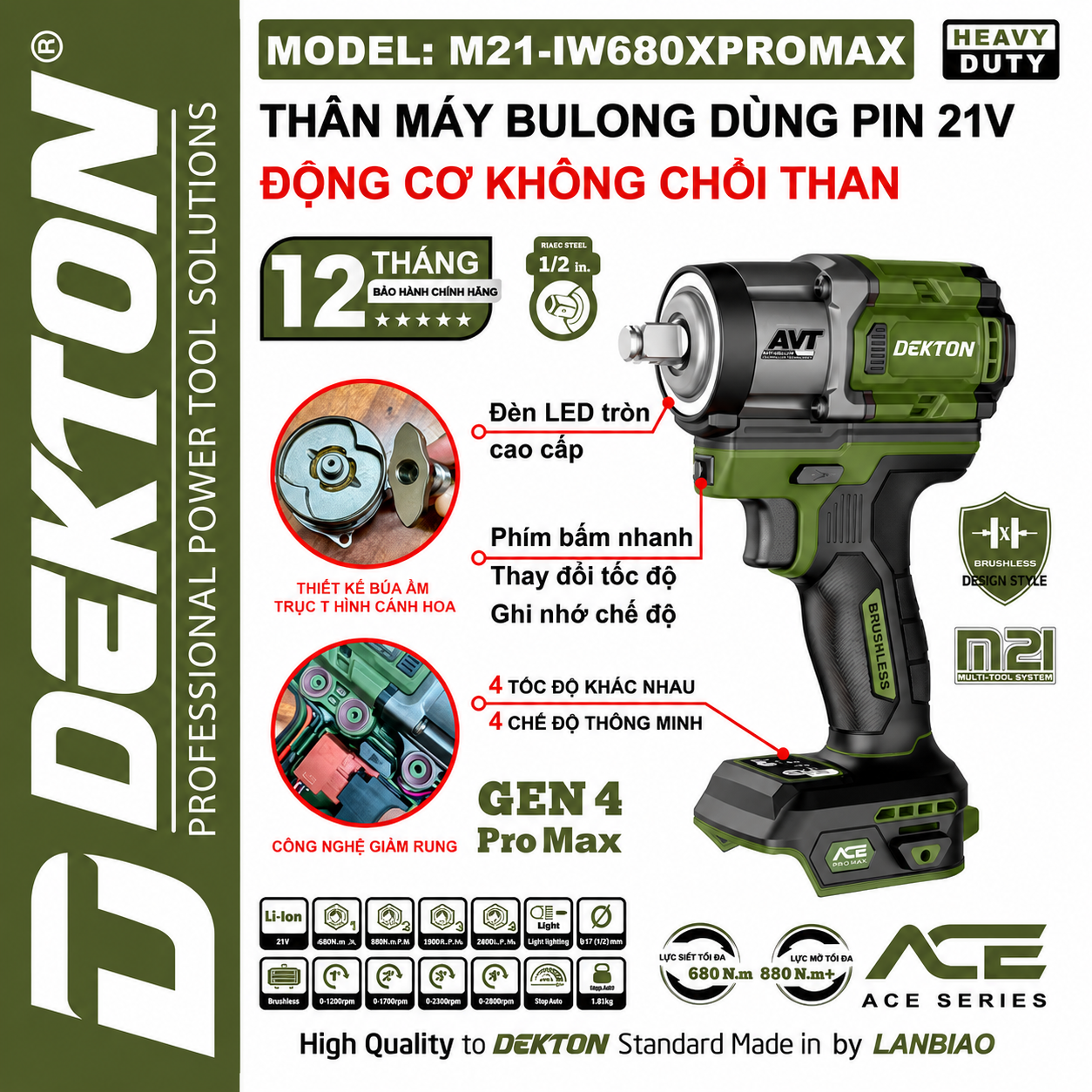 Máy siết bulong dùng pin 21V Dekton M21-IW680XPROMAX 1