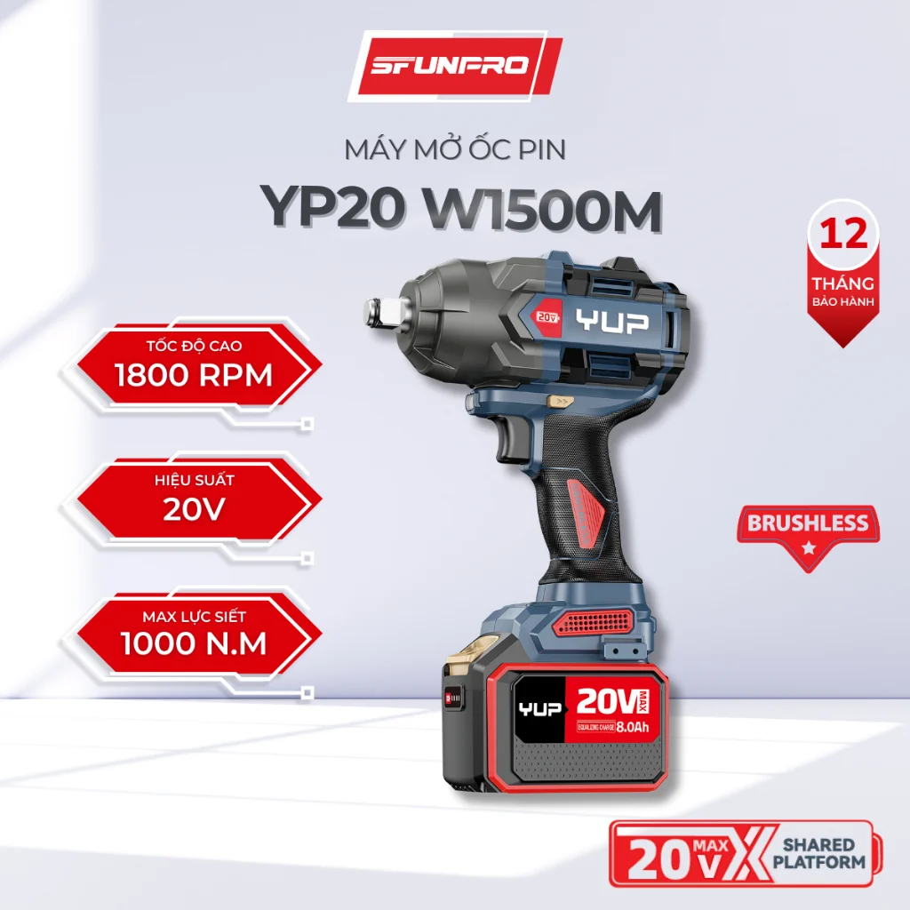 Máy Siết Bulong Pin Yupai YP20 W1500M - Lực Siết 1500Nm Chính Hãng