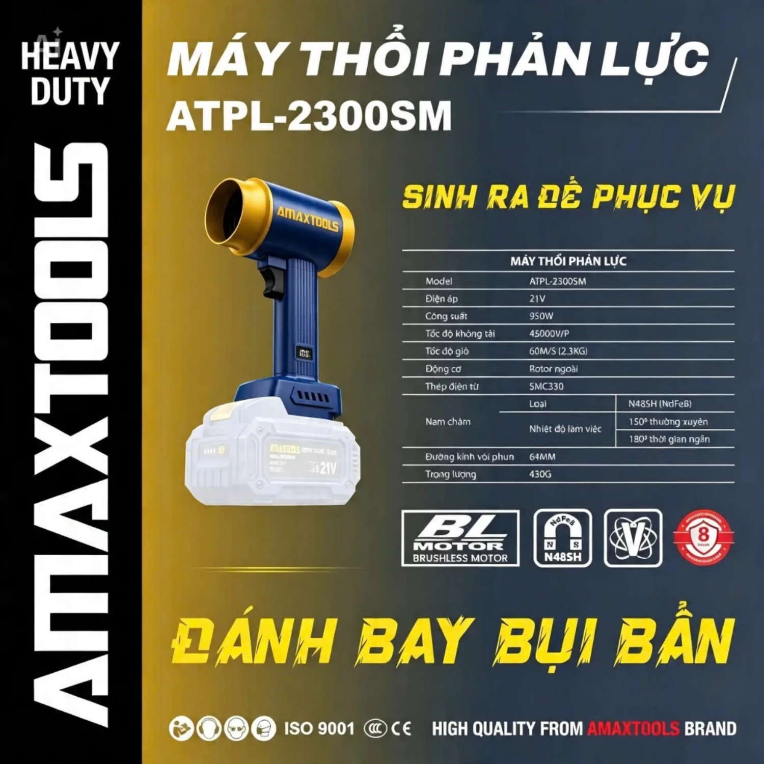 Máy Thổi Phản Lực Amaxtools ATPL-2300SM Công Suất 950W, Dùng Pin 21V Chính Hãng