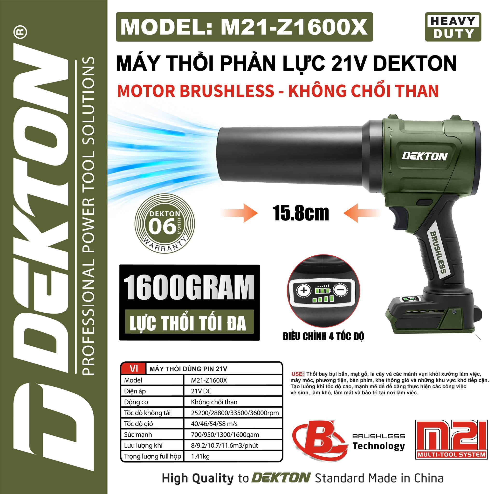 Máy Thổi Phản Lực Dekton 1600G M21-Z1600X Chính Hãng, Tốc Độ 36000 RPM