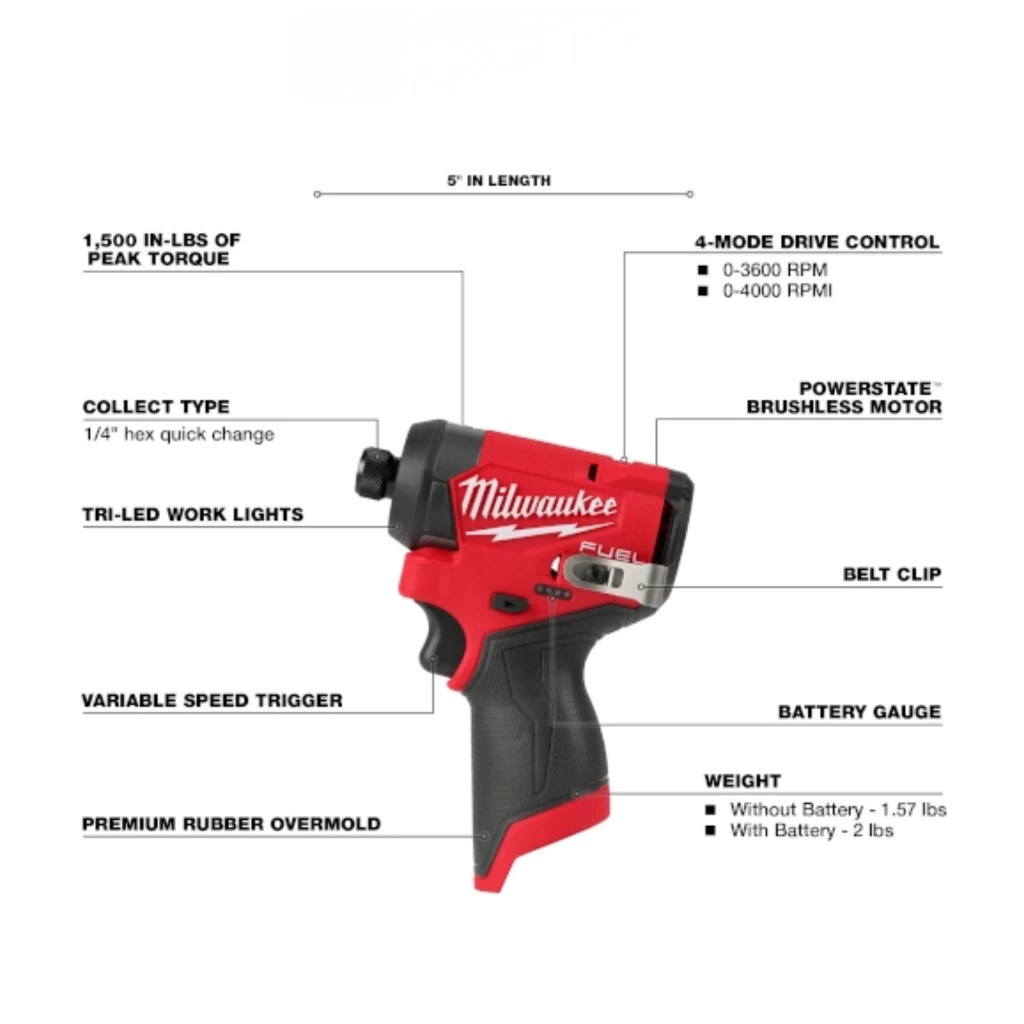 Máy Vặn Vít Dùng Pin 12V Milwaukee M12 FID2-0 - Nhẹ 0.73kg, 170Nm