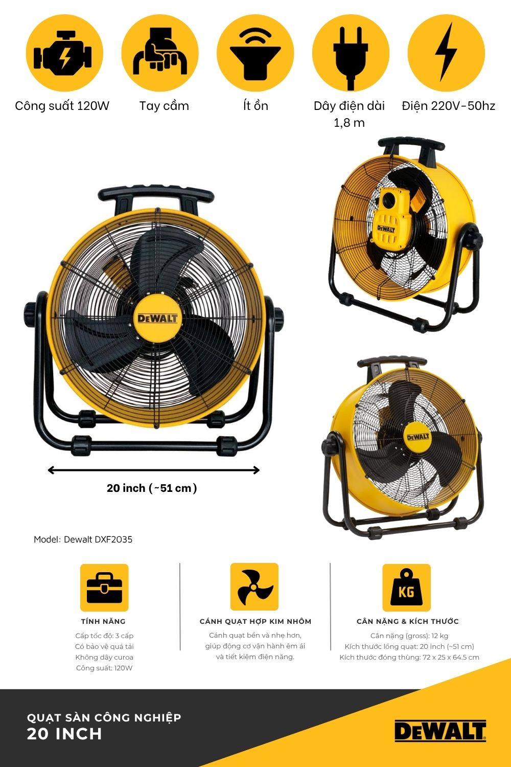 Quạt Công nghiệp Dewalt 20 inch DXF2035 3