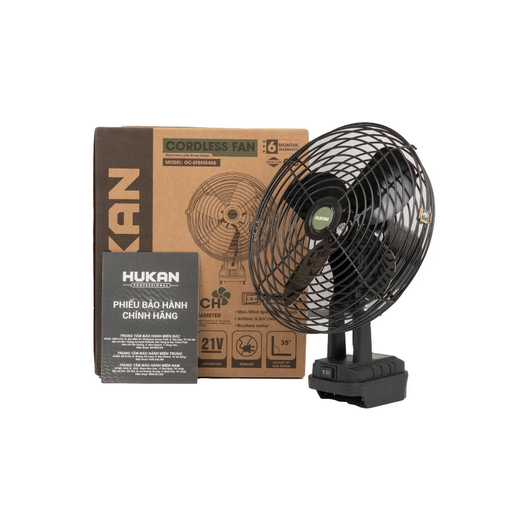 Quạt Dùng Pin 21V HUKAN GC-EFBM5408, 2 Cấp Độ Gió, Tốc Độ 1500-2500RPM