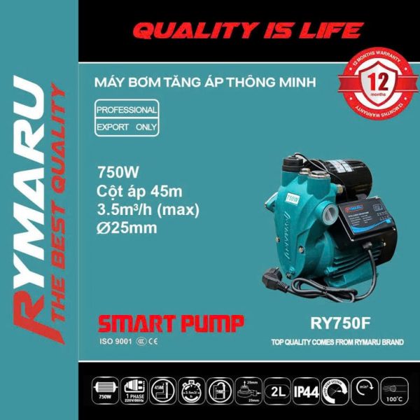 Máy bơm tăng áp mini thông minh tự động RYMARU,model  RY750F