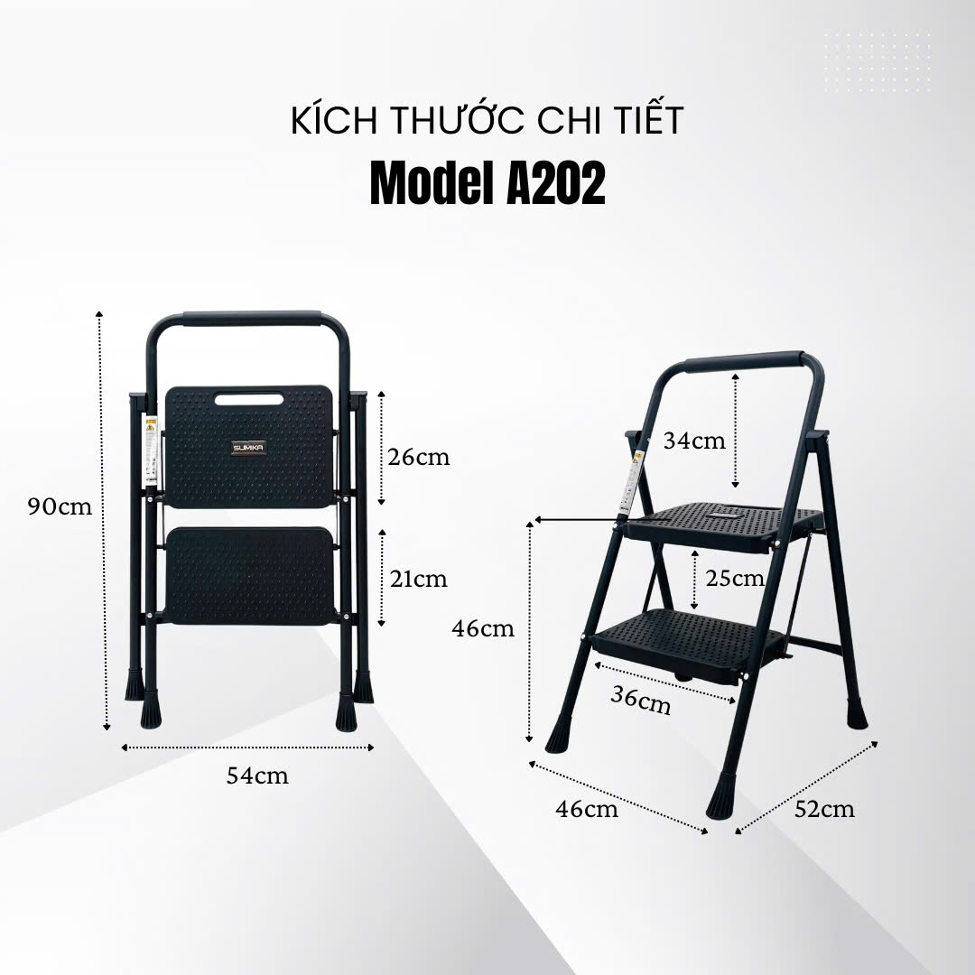 Thang Ghế 02 Bậc SUMIKA A202 - Th&eacute;p Carbon, Tải 150kg, Ti&ecirc;u Chuẩn EN131