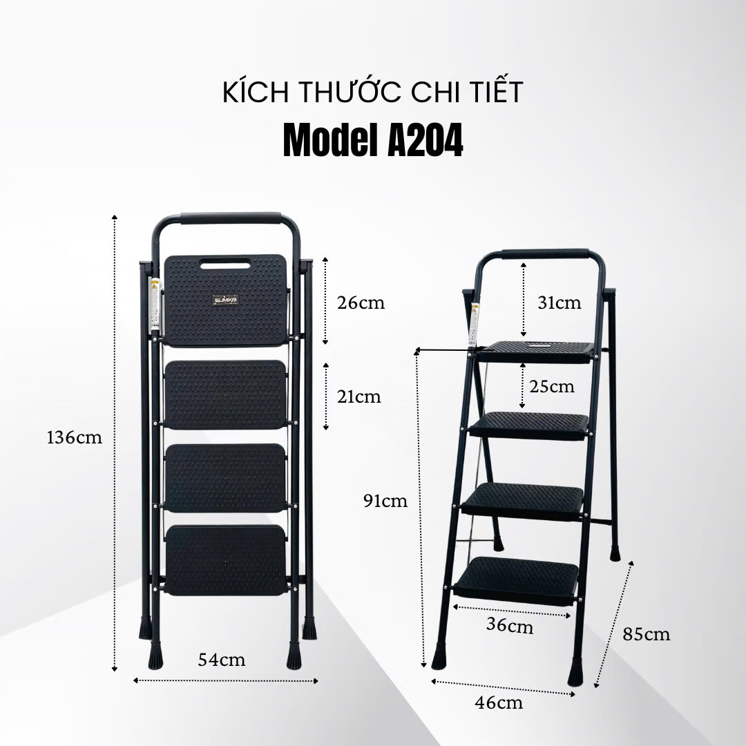 Thang Ghế 04 Bậc SUMIKA A204 - Th&eacute;p Carbon, Tải 150kg, EN131