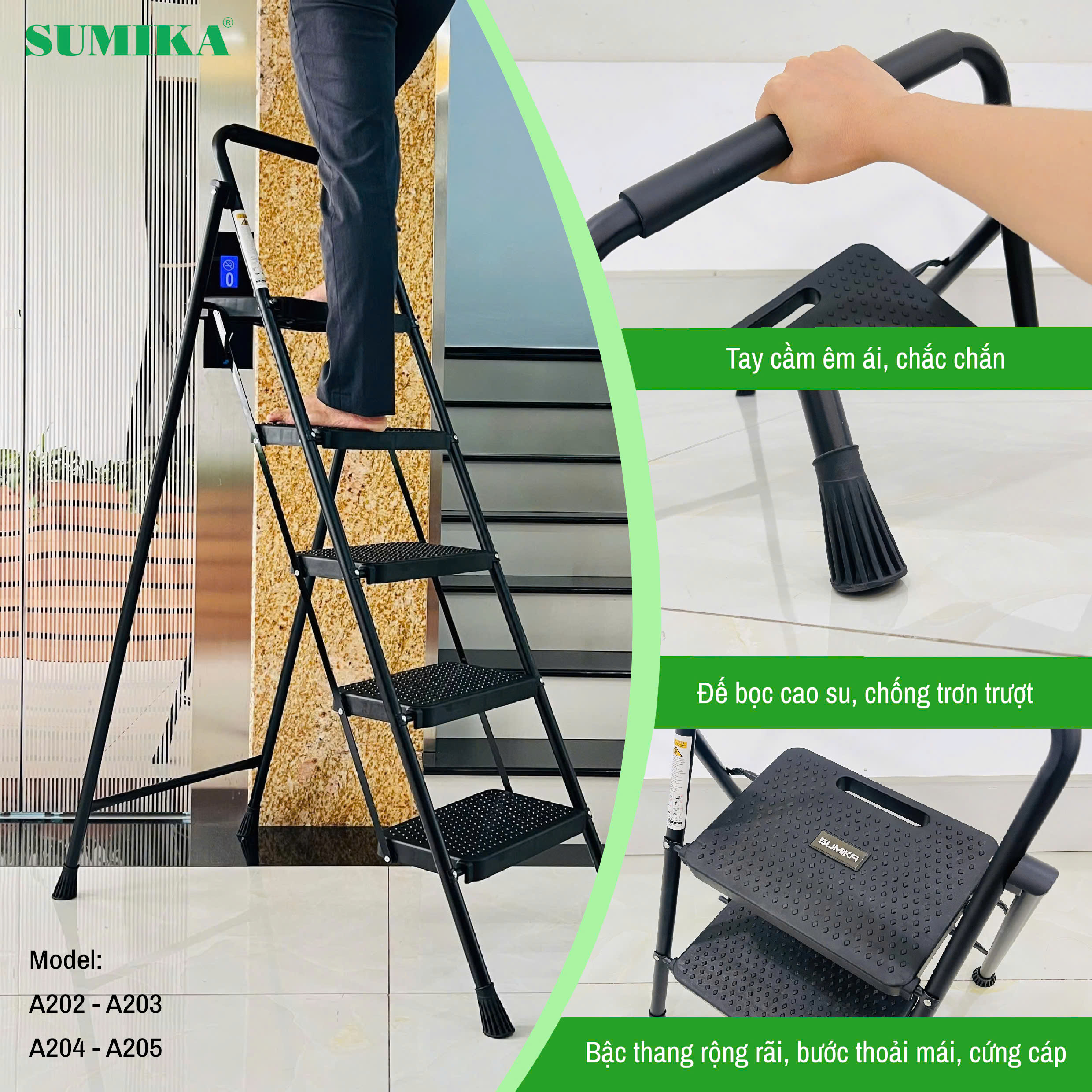 Thang Ghế 04 Bậc SUMIKA A204 - Th&eacute;p Carbon, Tải 150kg, EN131