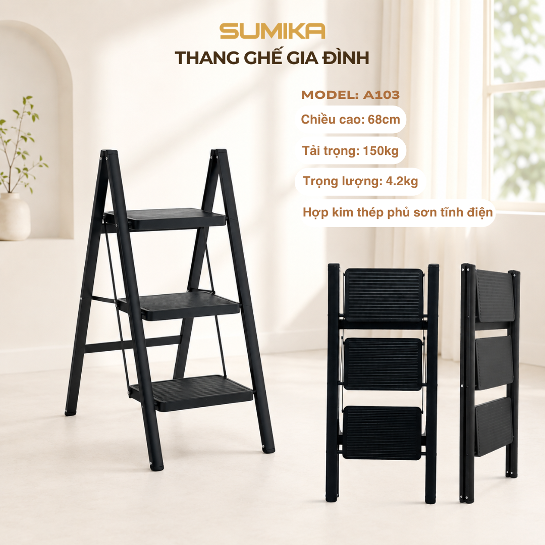 Thang Ghế 3 Bậc SUMIKA A103 - Thép Sơn Tĩnh điện, Tải 150kg