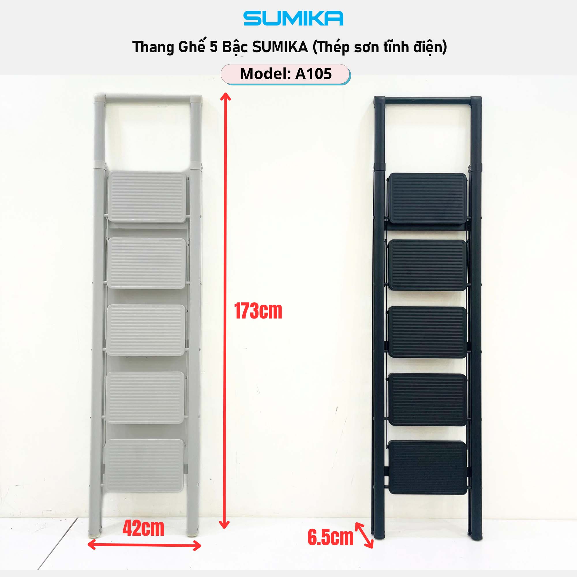 Thang Ghế 5 Bậc SUMIKA A105 - Thép Tiêu Chuẩn EU, Tải 150kg, Cao 117cm