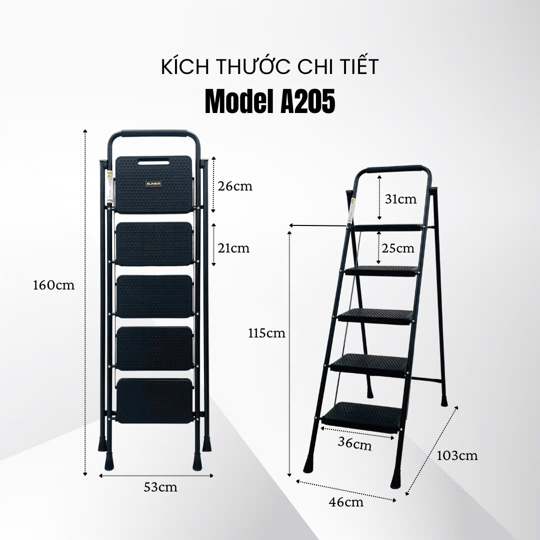 Thang Ghế 5 Bậc SUMIKA A205 - Thép Carbon, Tải Trọng 150kg, Chuẩn EN131